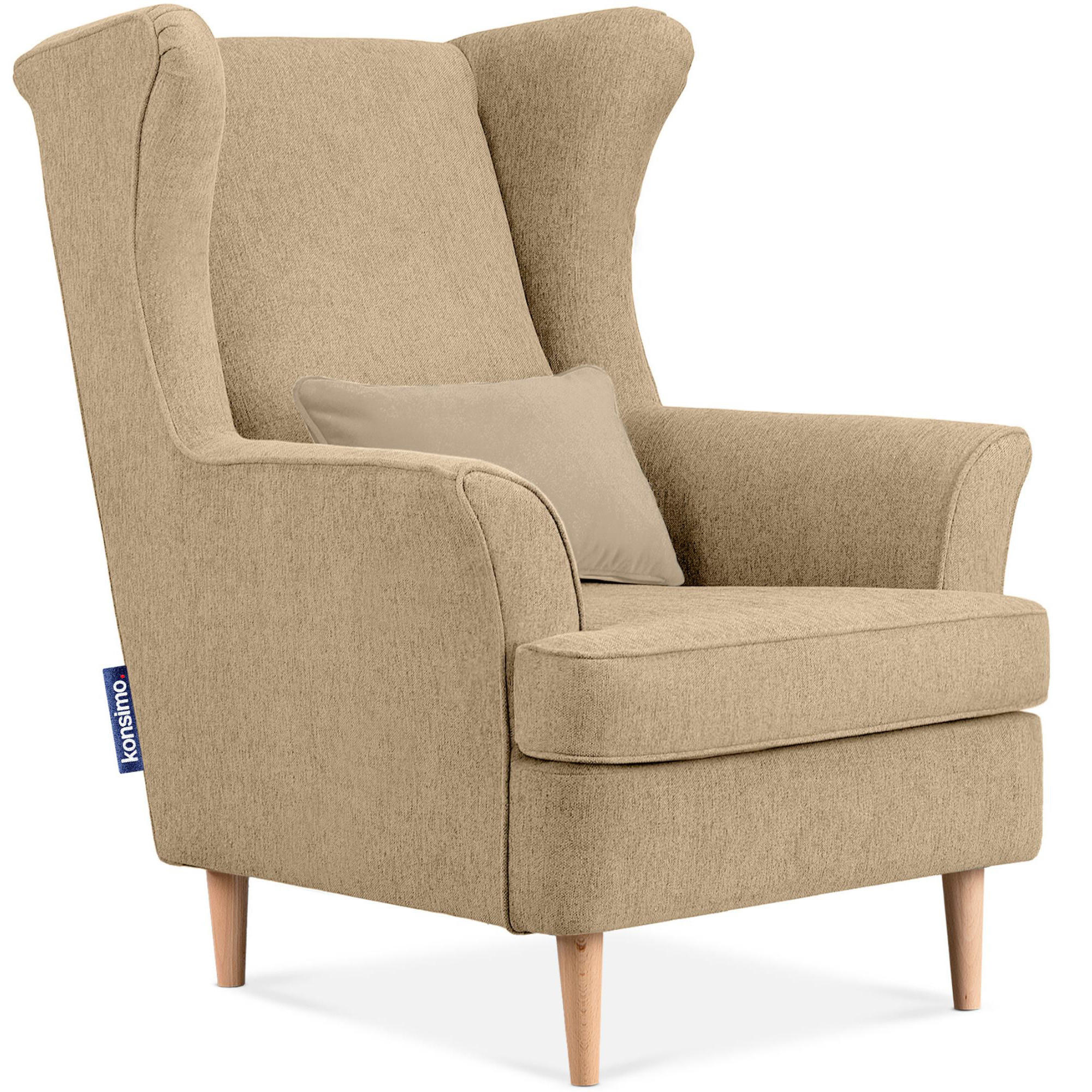 OHRENSESSEL STRALIS inklusive dekorativem Kissen, Creme - Creme, Textil (82/108/80cm) - KONSIMO®