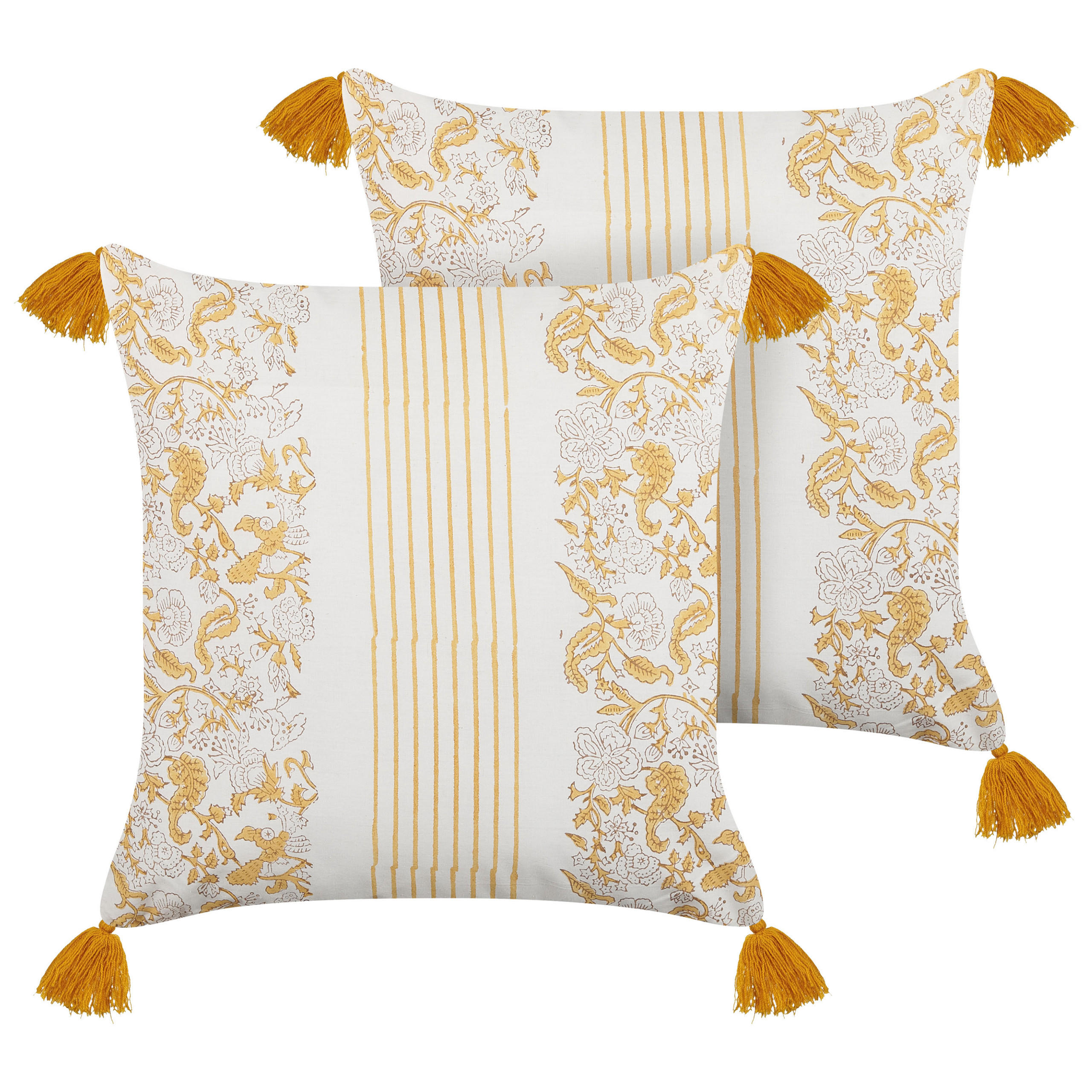 DEKOKISSEN 2er-Set Senfgelb 45/45 cm Biloba - Dunkelgelb, Naturmaterialen/Textil (45/45cm) - Beliani