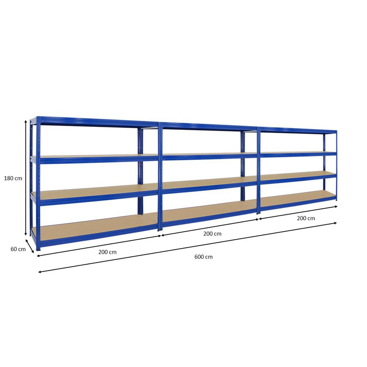 SCHWERLASTREGAL Dino 3er-Set mit 3x 180x200x60 cm Fachlast 600 kg Blau - Blau, Metall (600/180/60cm) - PROREGAL