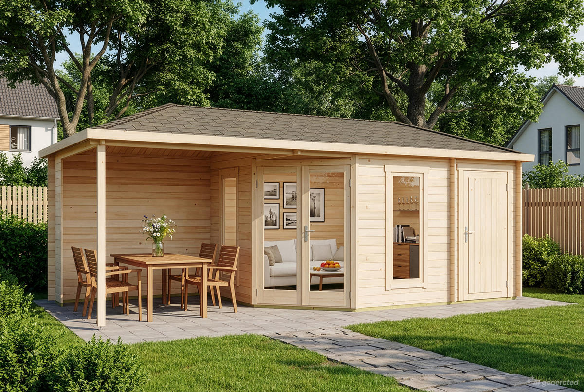 GARTENHAUS Holz Liwa mit Anbau - Naturfarben, Holz (728/274/317cm) - Alpholz