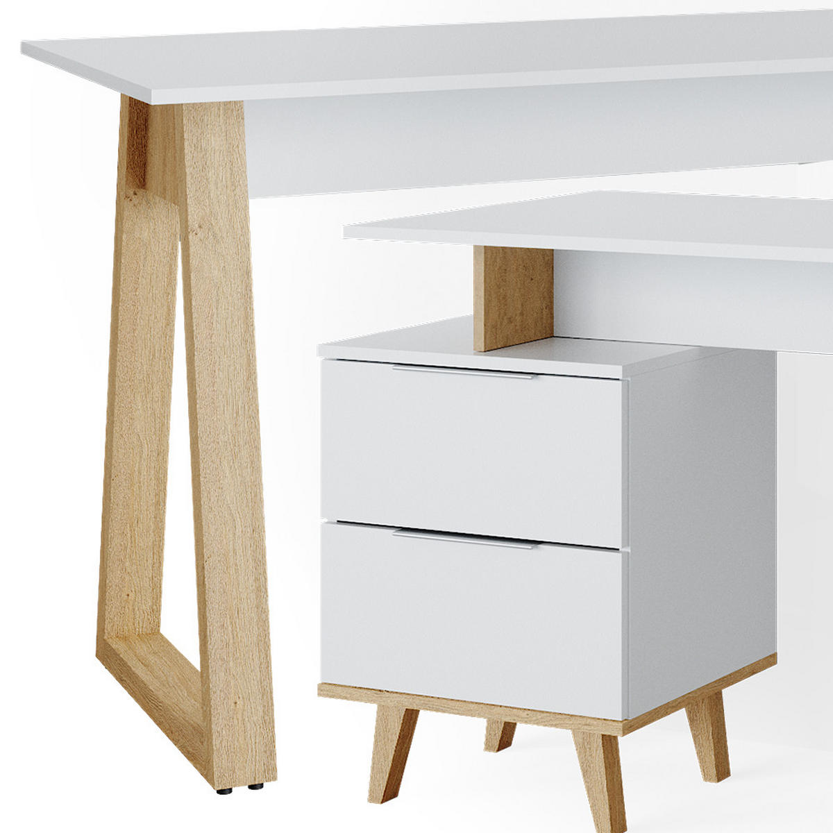SCHREIBTISCH Nautica Weiß 138 x 60 cm mit Schubladen L - Eichefarben/Weiß, Holzwerkstoff (60/138/77cm) - Vicco