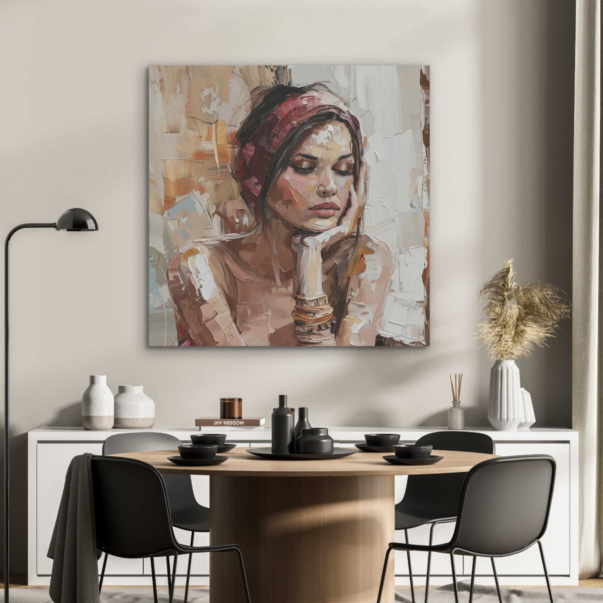 AKUSTIKPANEEL Frau - Porträt - Modern 90x90 cm - Altrosa, Textil (90/0.9/90cm) - MuchoWow