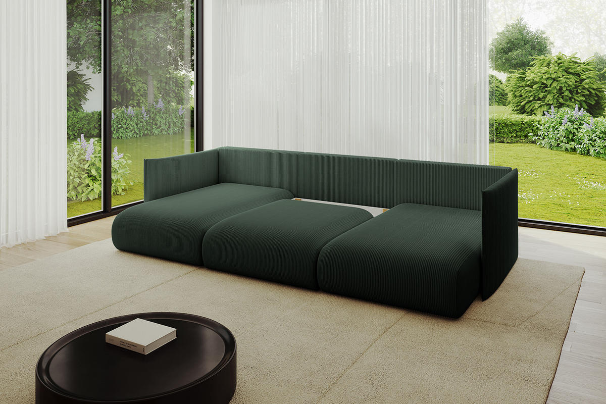 WOHNLANDSCHAFT mit Schlaffunktion und Bettkasten ONESK-U 304x165x40 Grün Cord - Grün, Holzwerkstoff/Kunststoff (304/90/165cm) - ALTDECOR