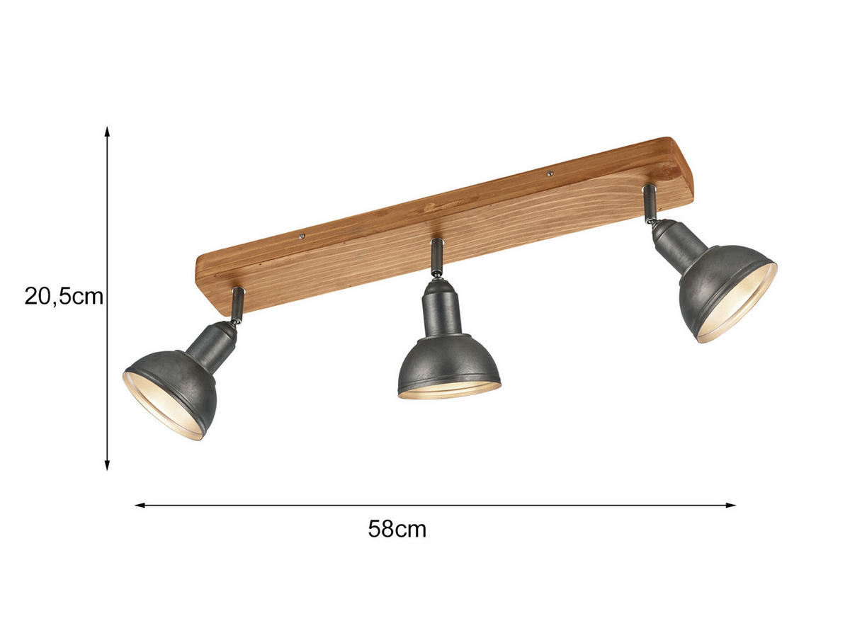 LED-DECKENSTRAHLER Breite 58cm, Holzbalken - Silberfarben/Naturfarben, Holz/Metall (11/58/21cm) - meineWunschleuchte