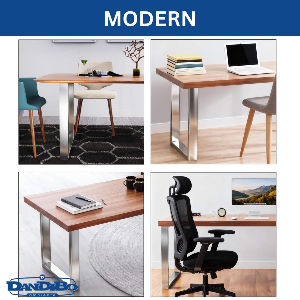 TISCHBEINE 2x Edelstahl 72 x 80 cm Tischgestell Höhenverstellbar Tischfüße - Edelstahlfarben, Metall (80/72/8cm) - DanDiBo