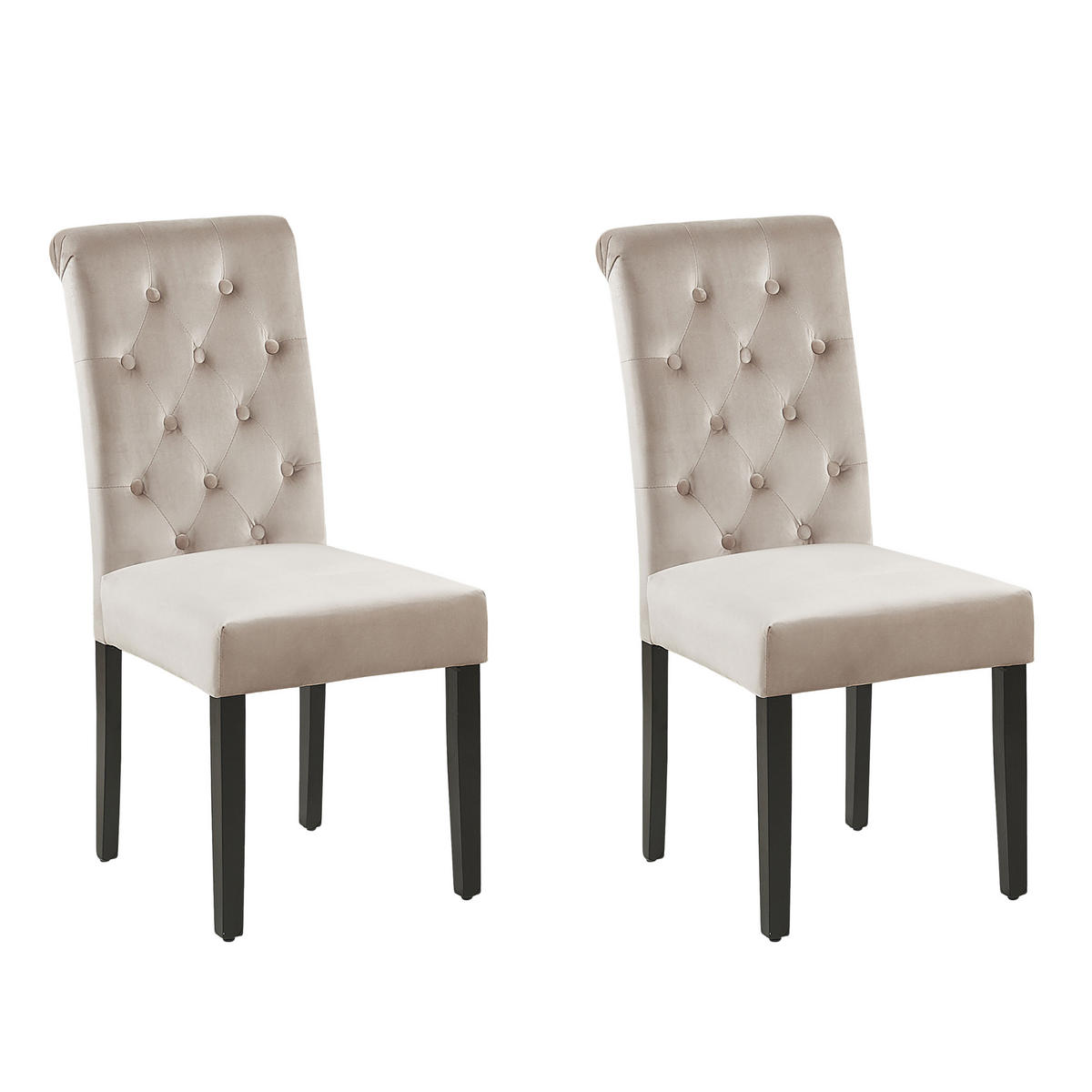 ESSZIMMERSTUHL 2er-Set Samtstoff Beige Velva - Beige, Holz/Textil (46/98/48cm) - Beliani
