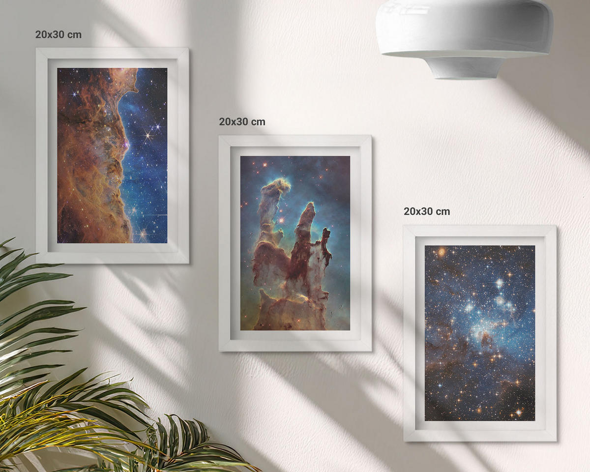 BILDER SET 3er Set - 20x30 cm Weißer Rahmen - Weltraumlandschaften von Galaxien - Weiß, Kunststoff (20/30cm) - TULUP