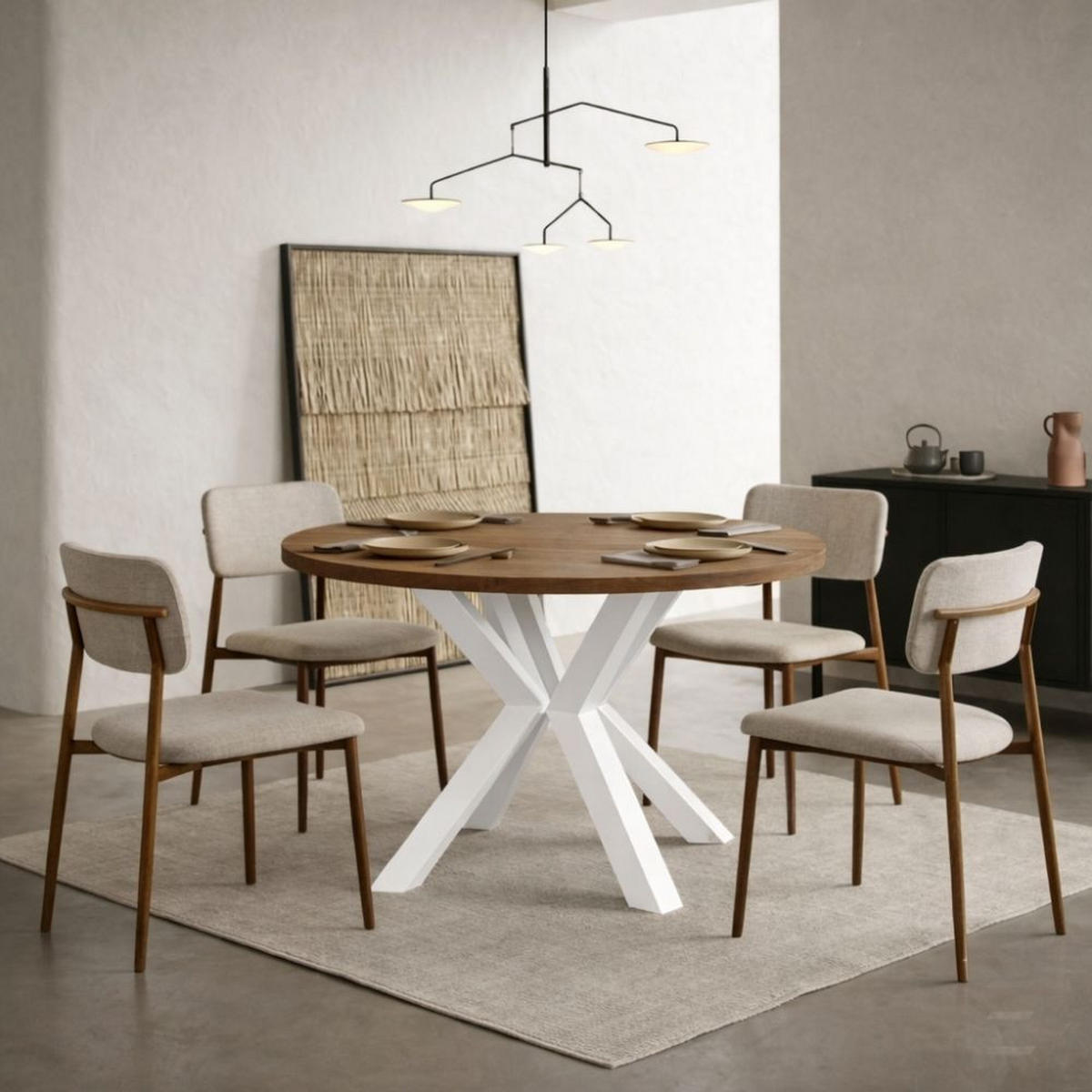 ESSTISCH RAL mit Holzbeinen, Durchmesser: 100 / 150 cm Eiche Lefkas / Weiß - Eichefarben/Weiß, Holz (100/150/77cm) - Dekori_Interiors