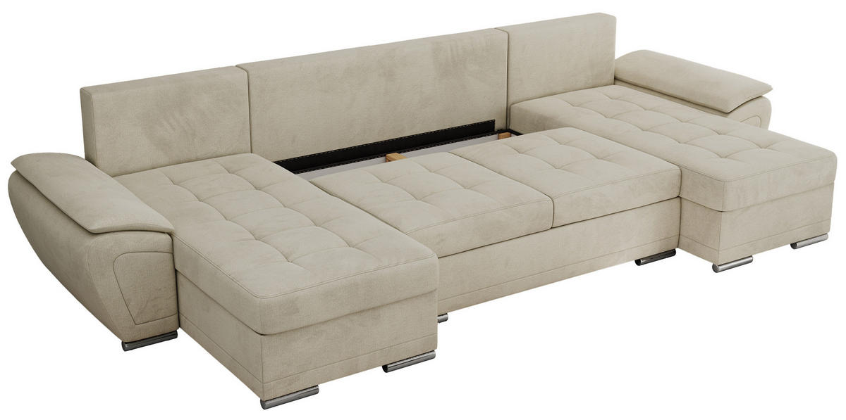WOHNLANDSCHAFT UMBRIA U Beige Velvet - Beige/Grau, Textil/Metall (336/85/157cm) - MKS
