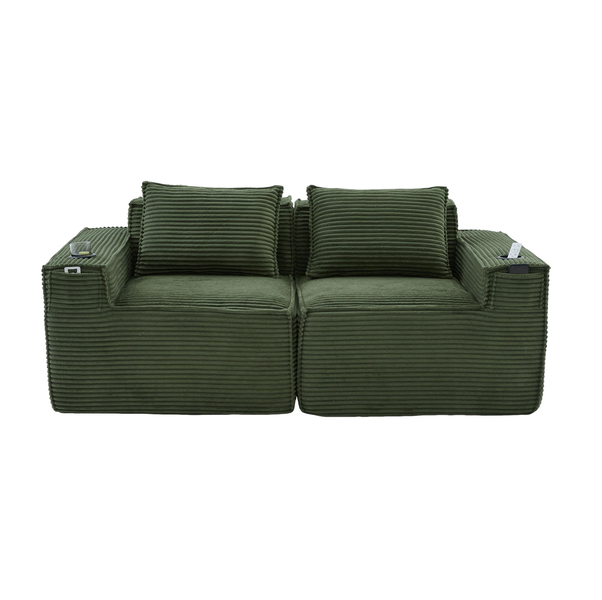 SOFA 2-Sitzer modular 188 x 90 x 75 cm Cord Grün - Grün, Kunststoff (188/75/90cm) - Meubliv