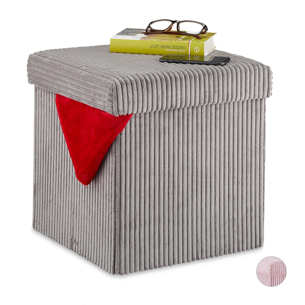 SITZWÜRFEL - Grau, Holzwerkstoff/Textil (38/38/38cm) - Relaxdays