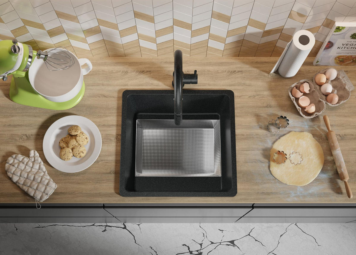 SPÜLBECKEN Venedig Slim Easy, 2-er set Anthrazit 46/44 cm 1 Becken + Ablauf-Set ab 50er Unterschrank - Chromfarben/Anthrazit, Kunststoff (46/20/44cm) - Primagran