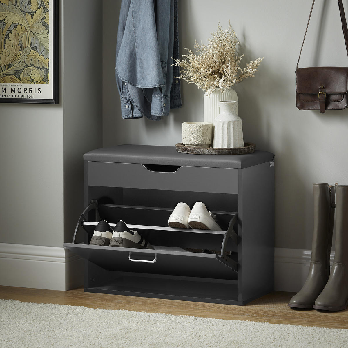 SCHUHBANK Grau - Grau, Holzwerkstoff (60/50/30cm) - SoBuy
