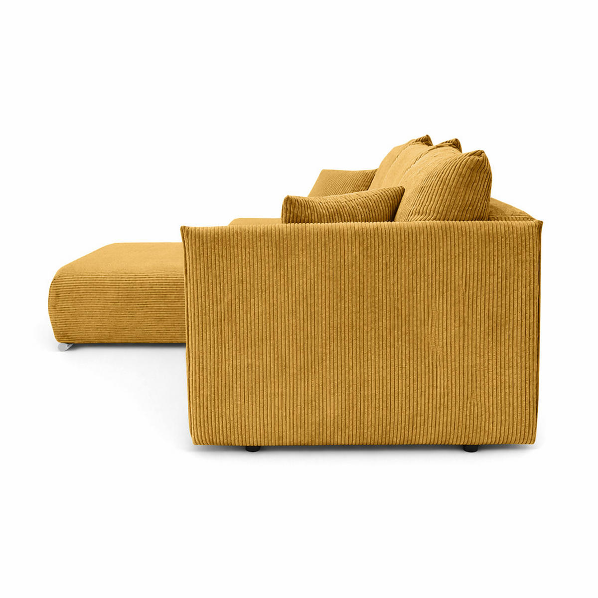 ECKSOFA L-Form Schlaffunktion Livorno Cord-Stoff Gelb Links - Chromfarben/Gelb, Holz/Kunststoff (246/188cm) - Kaiser Möbel