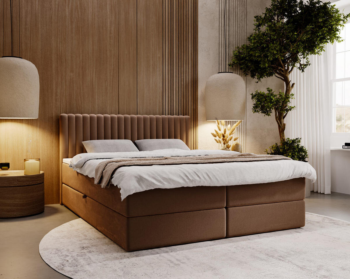 BOXBETT Marbella 180x200 Braun - Braun, Holz/Textil (180/200cm) - Graingold