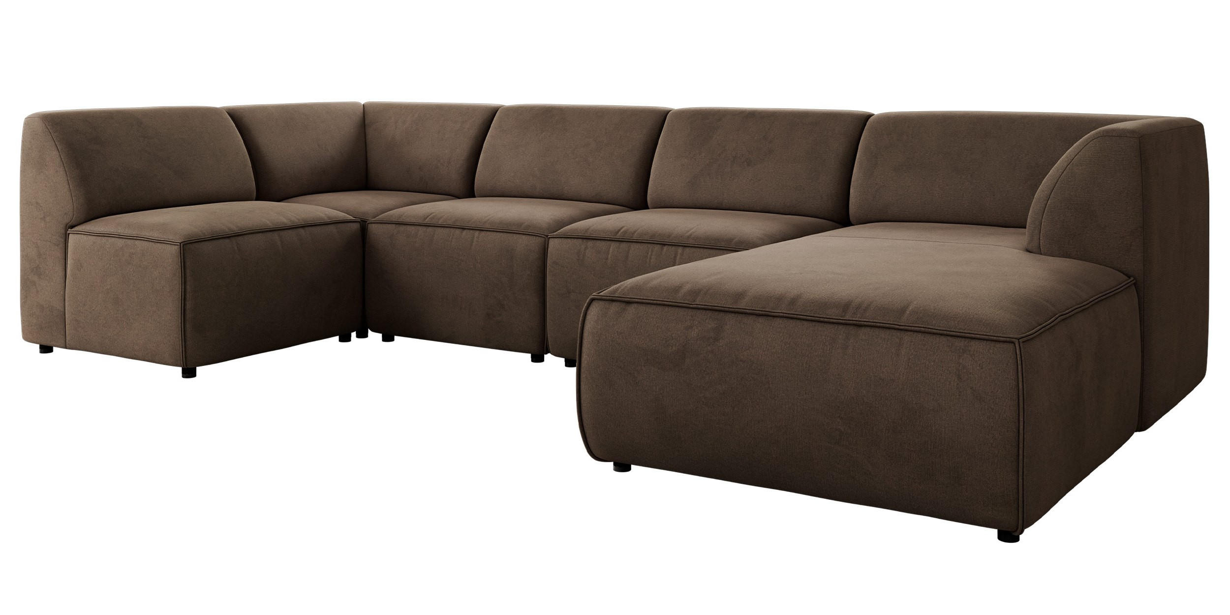 WOHNLANDSCHAFT MODARO U 5M - Braun Velvet - Rechts - Schwarz/Braun, Textil (345/78/180cm) - MKS