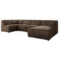 WOHNLANDSCHAFT MODARO U 5M - Braun Velvet - Rechts - Schwarz/Braun, Textil (345/78/180cm) - MKS