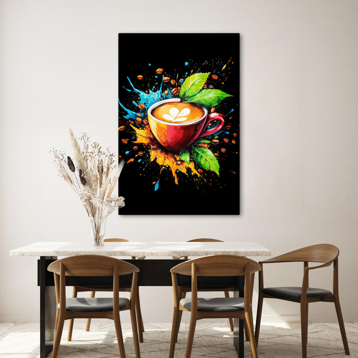 LEINWANDBILD Kaffee - Graffiti - Trinken - Abstrakt 80x120 cm - Mokka, Textil (80/120cm) - MuchoWow