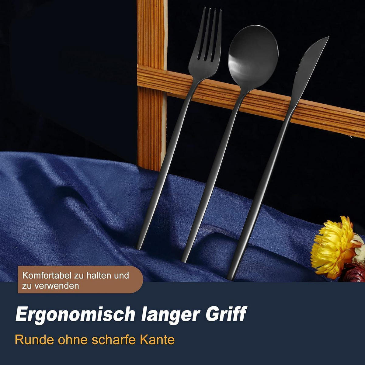 BESTECK Set 24-teilig für 6 Personen Schwarz Matt Edelstahl - Schwarz, Metall