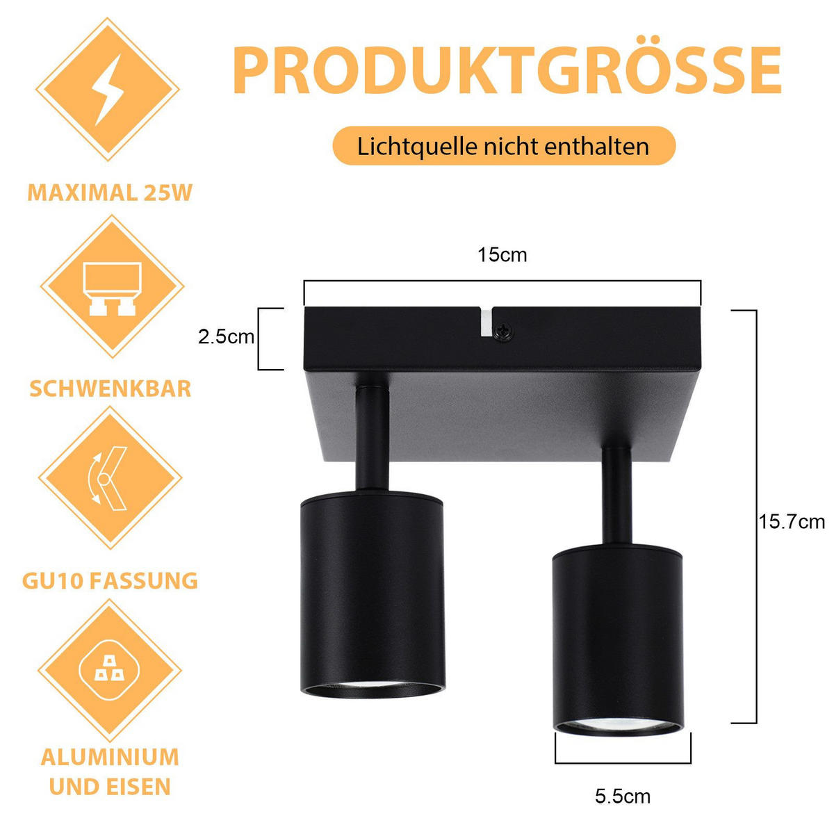 STRAHLER Einfallsreich 2-flammig 15/15/14.4 cm - Schwarz, Metall (15/15/14.4cm) - ZMH