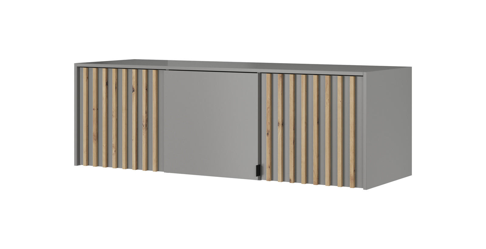 SCHRANKAUFSATZ STILO 3D 155 cm (Grau, Lamellen Artisan Eiche, 3 Türen, Metallgriffe) - Schwarz/Grau, Holz/Holzwerkstoff (155/50/51cm) - Ravio