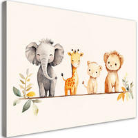 WANDBILD für kinderzimmer afrikanische bunte tiere in beige - Beige, Textil (60/40cm) - Feeby