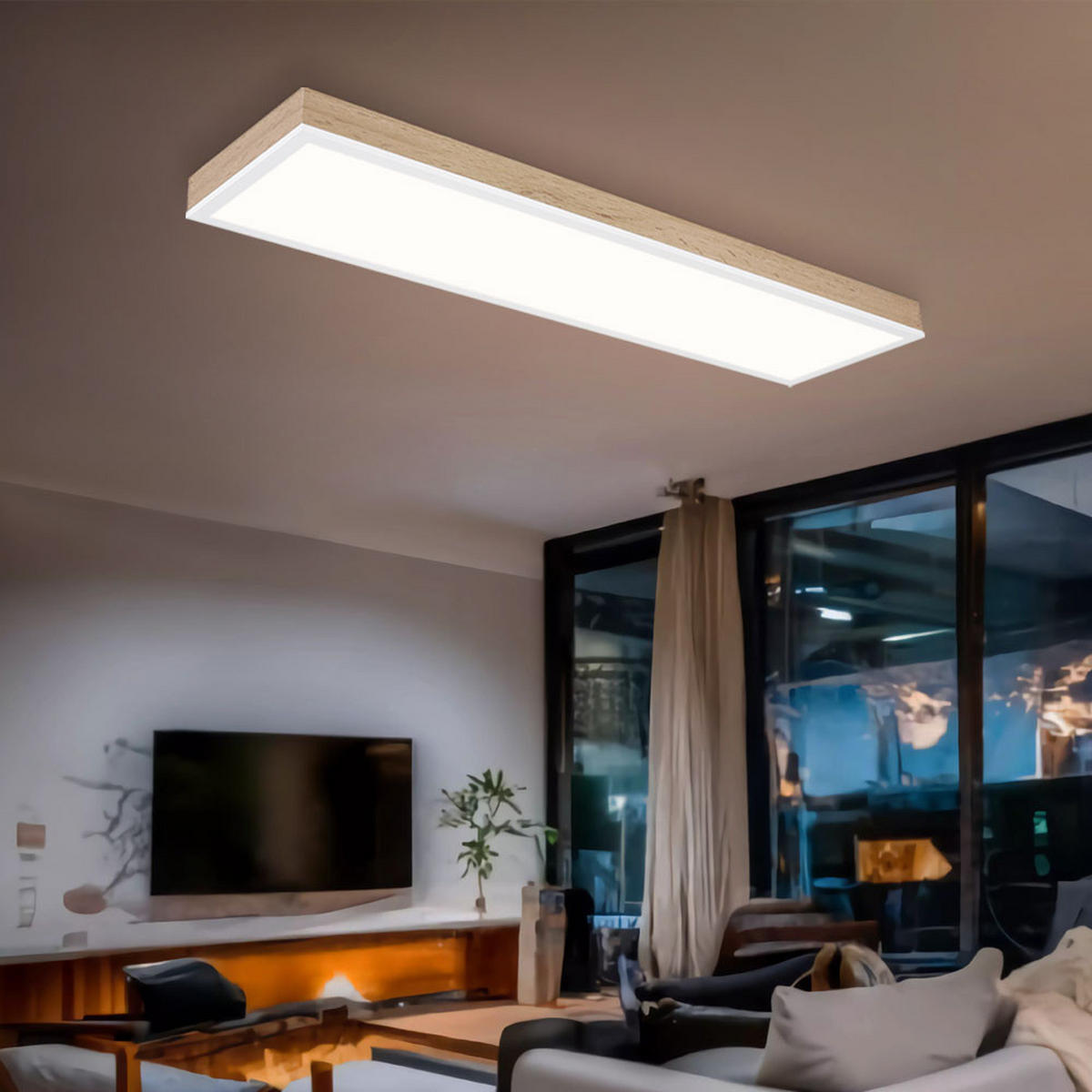 LED DECKENLEUCHTE Holzoptik Braun - Braun, Metall (80/20/7.8cm) - Globo Lighting