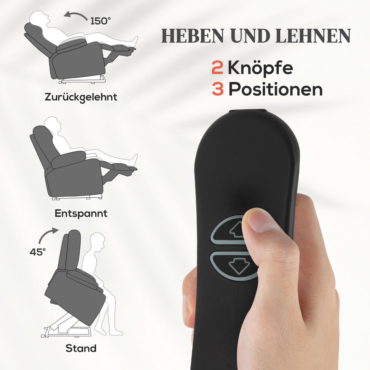 FERNSEHSESSEL mit Aufstehhilfe Elektrisch Relaxsessel 93 x 104 x 100 cm Grau - Grau, Textil (104/100/93cm) - HOMCOM