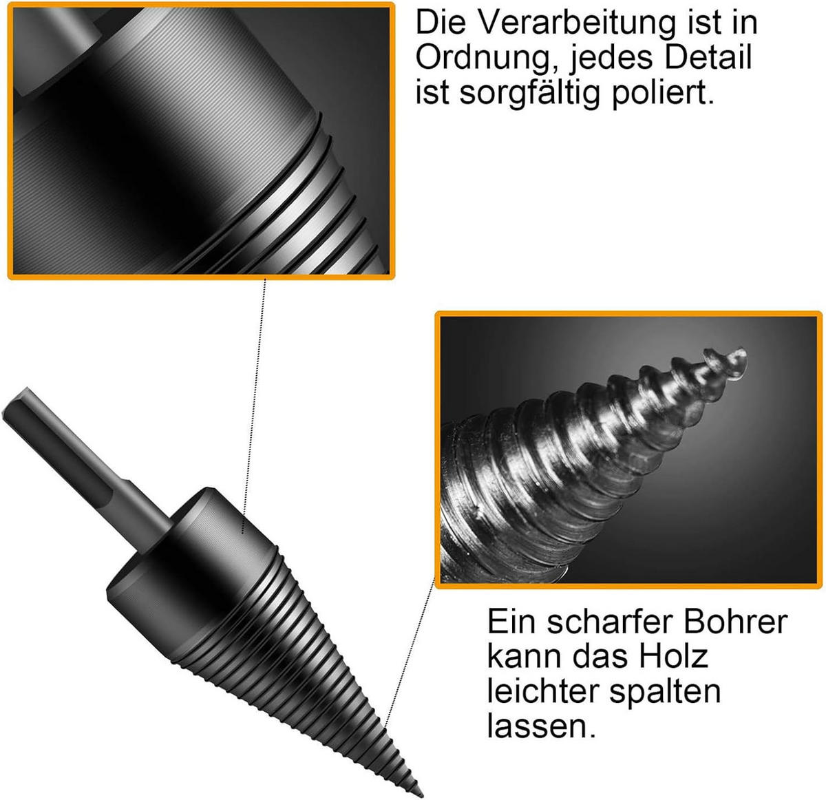 STECHBEITEL – zum Spalten von Holz – mit 3 Bohrern, 32 mm - Schwarz, Metall (9.2/3.2/1cm) - DCA