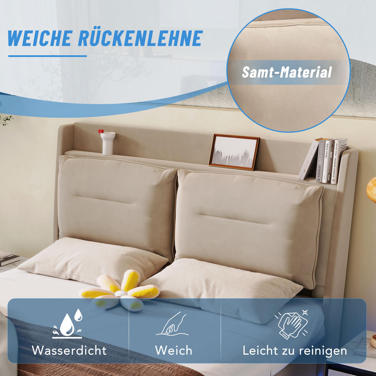 POLSTERBETT 180/200 cm Beige mit hydraulischem Bettkasten und LED-Beleuchtung - Beige, Textil (180/200cm) - OKWISH
