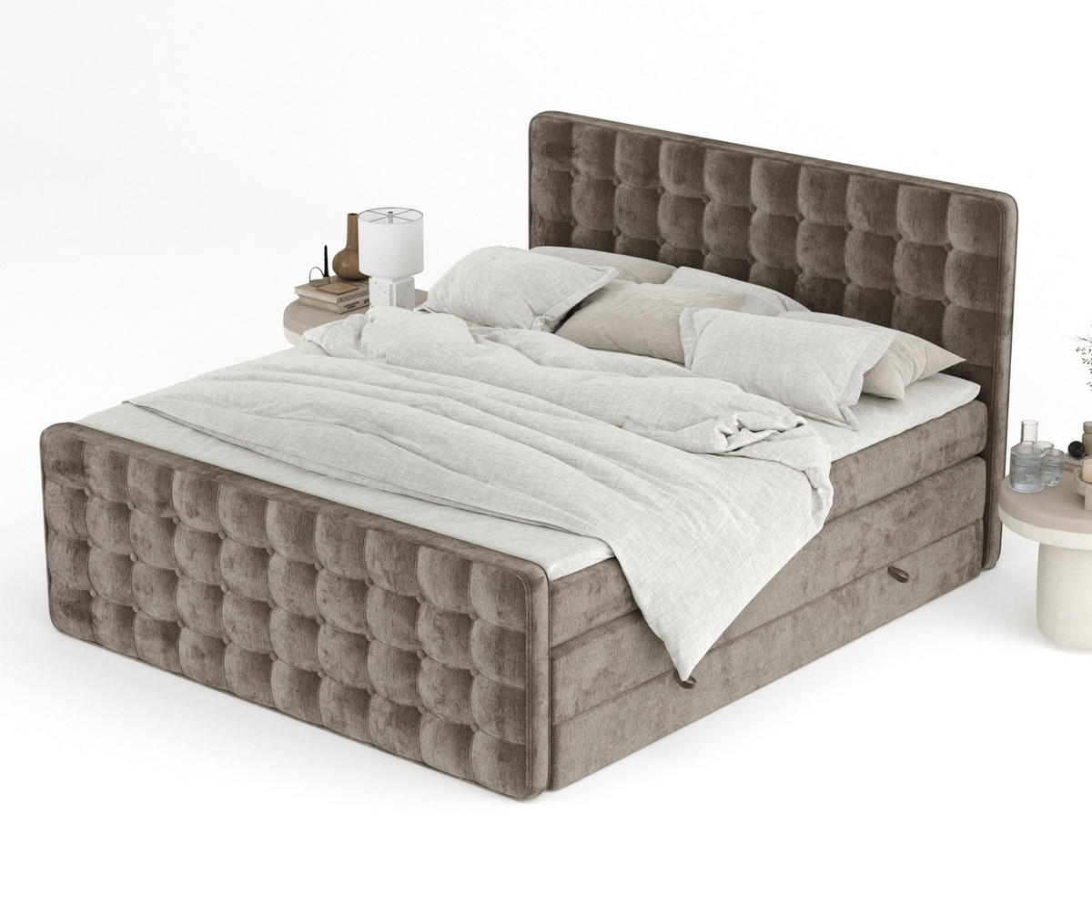BOXSPRINGBETT Velouria Braun 140/200 cm - Schwarz/Braun, Holz/Holzwerkstoff (140/200cm) - Maison de Reve