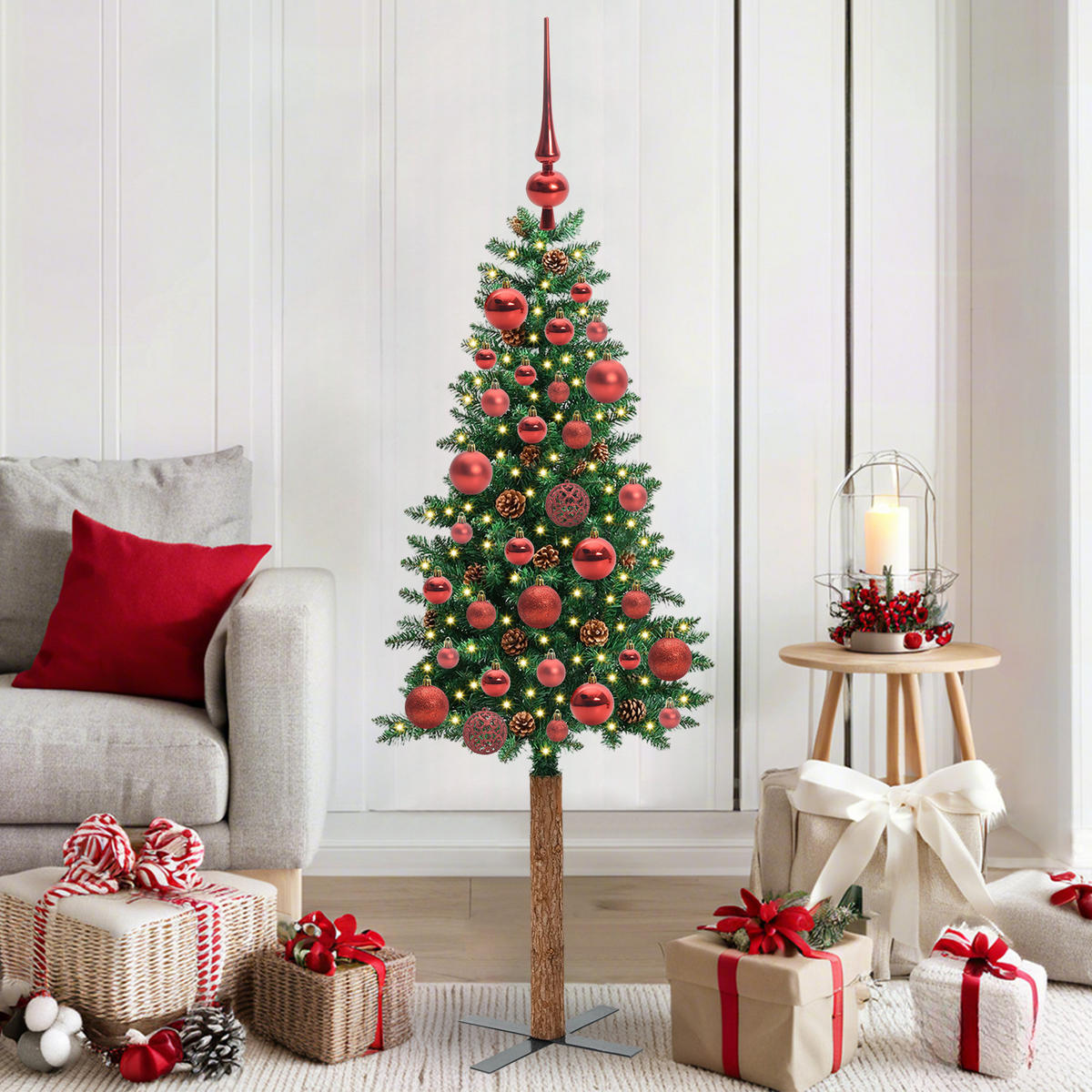 WEIHNACHTSBAUM Schlanker Haltbar 66/66/150 cm Grün PVC - Rot/Grün, Kunststoff (150cm) - vidaXL