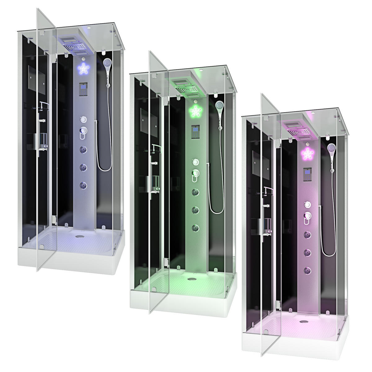 DAMPFDUSCHE Duschkabine D38-13L2-EC sw 90x90 - Schwarz, Glas/Kunststoff (90/90/218cm) - AcquaVapore by Sandra Jentho