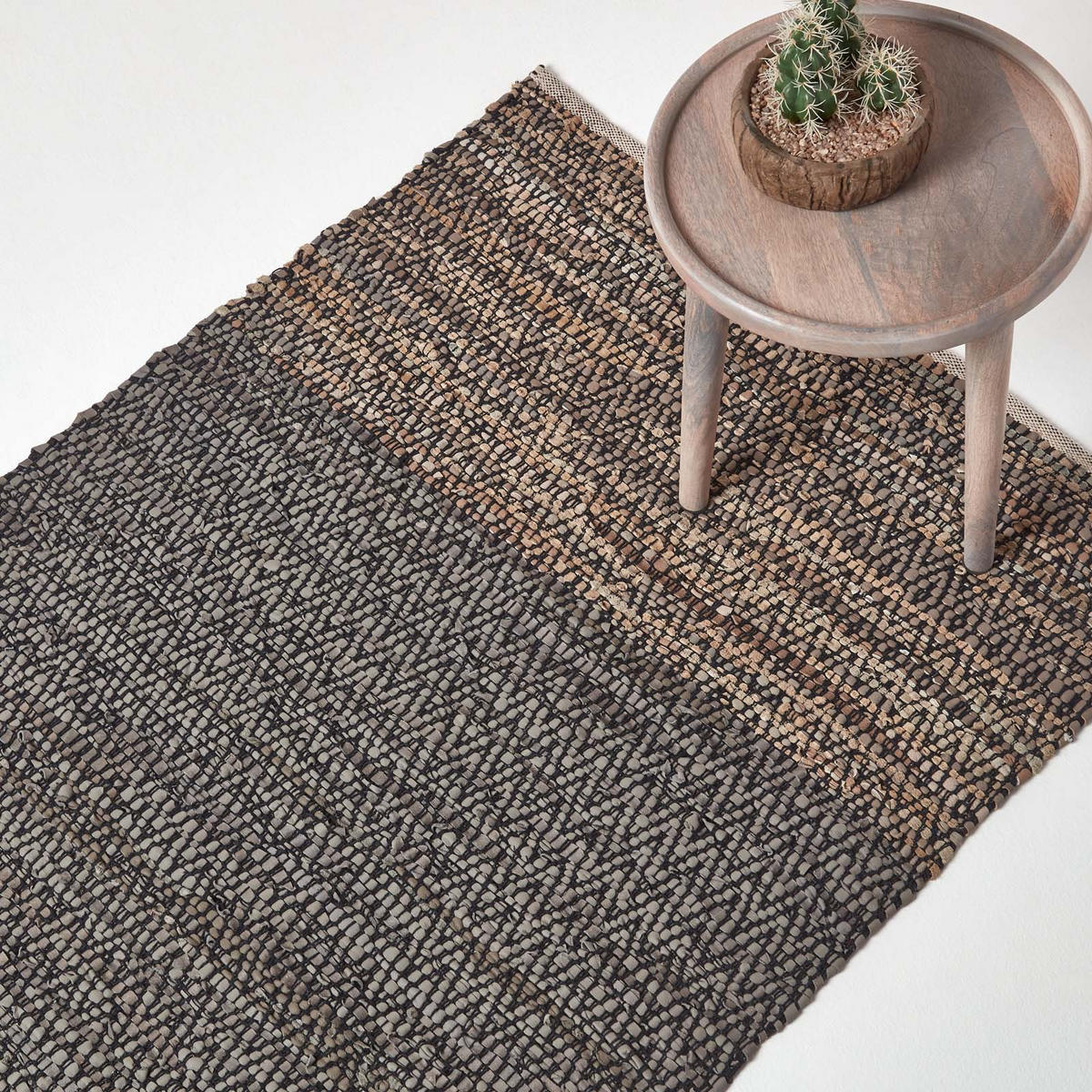 LEDERTEPPICH mit Webmuster 90/150 cm - Grau, Leder (90/150cm) - Homescapes