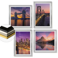 WANDBILDER 4er Set - 50x50 cm & 40x60 cm Silberner Rahmen - Brücken, Sonne, Stadtblick - Silberfarben, Kunststoff (50/50cm) - ArtPrintCave