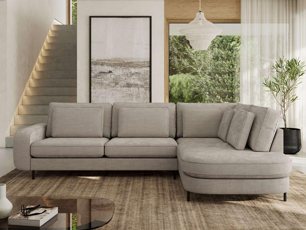 ROHOVÁ SEDAČKA CALENO L - Světle šedá Hrubě tkaná žinylka - Levá Strana - černá/světle šedá, kov/textil (317/225cm) - MKS
