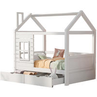 KINDERBETT Hausbett 80/160 cm aus massivem Kiefernholz mit Rausfallschutz - Weiß, Holzwerkstoff (80/160cm) - BEAOK