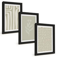 BILDER SET 3er Set - 20x30 cm Schwarzer Rahmen - Geometrische Pflanzenmuster - Schwarz, Kunststoff (20/30cm) - TULUP