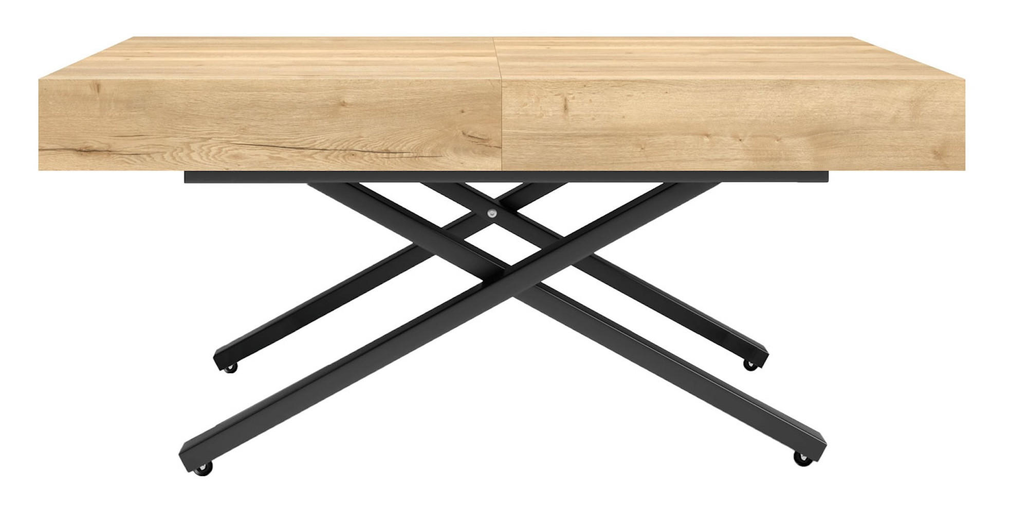 COUCH-/ESSTISCH Sanna X Halifax Eiche natur 120 - 200 / 80 / 27 - 80cm - Alteiche/Schwarz, Holz/Holzwerkstoff (80/120/27cm) - Feldmann-Wohnen