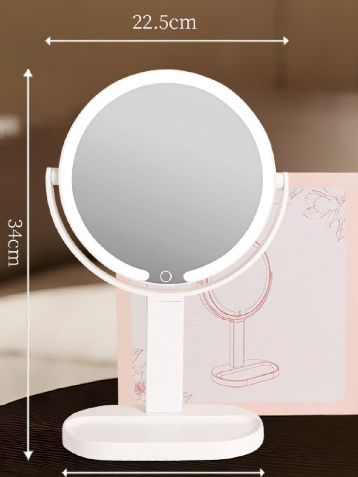 KOSMETIKSPIEGEL – weiß – 10 Vergrößerungslinsen + 360°-Drehung – 22,5 mm Durchmesser - Weiß, Kunststoff (22.5/38/12.5cm)