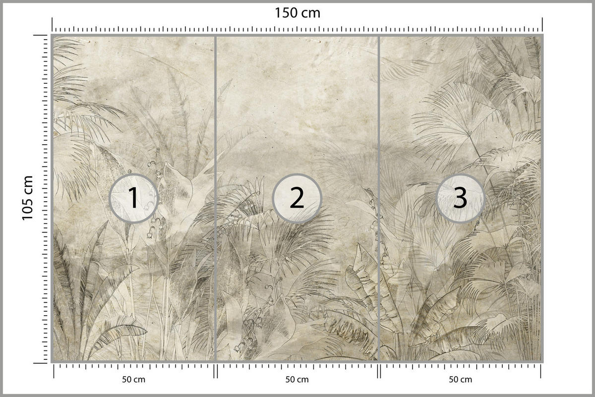 FOTOTAPETE für Schlafzimmer Vintage Botanische Blätter Tropisch 150x105 - Beige/Braun, Papier (150/105cm) - Muralo
