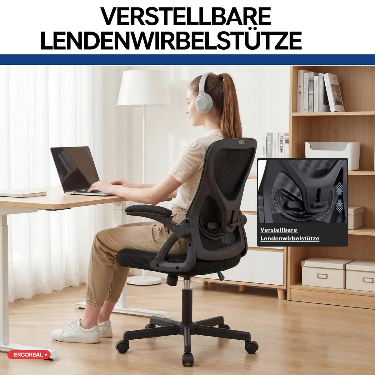 DREHSTUHL Schwarz mit verstellbare Rückenlehne und verstellbare Lendenwirbelstütze - Schwarz, Kunststoff (65/104/65cm) - Oxeza