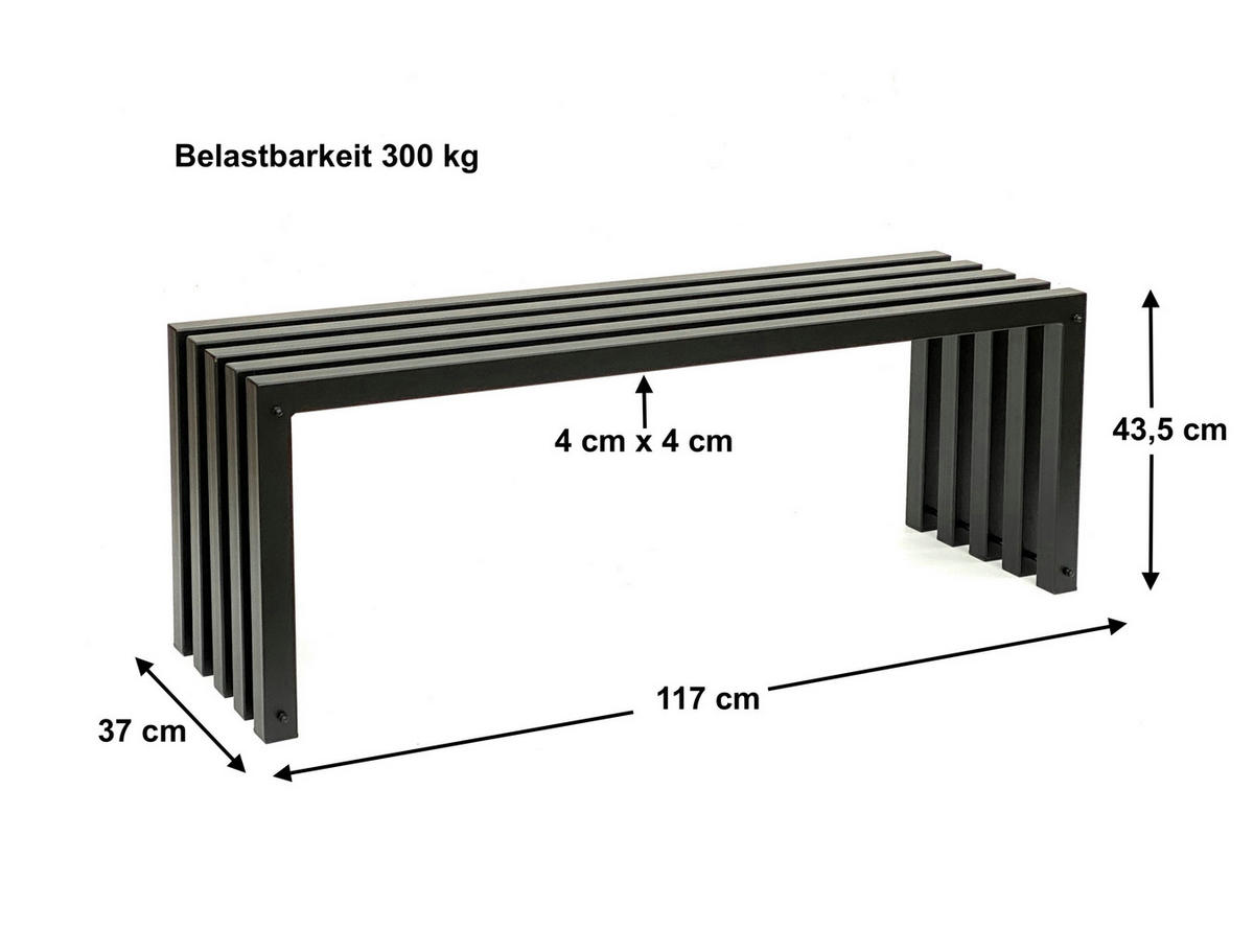 GARTENBANK Metall Wetterfest Schwarz 120 cm 96245 - Schwarz, Metall (117/43.5/37cm) - DanDiBo