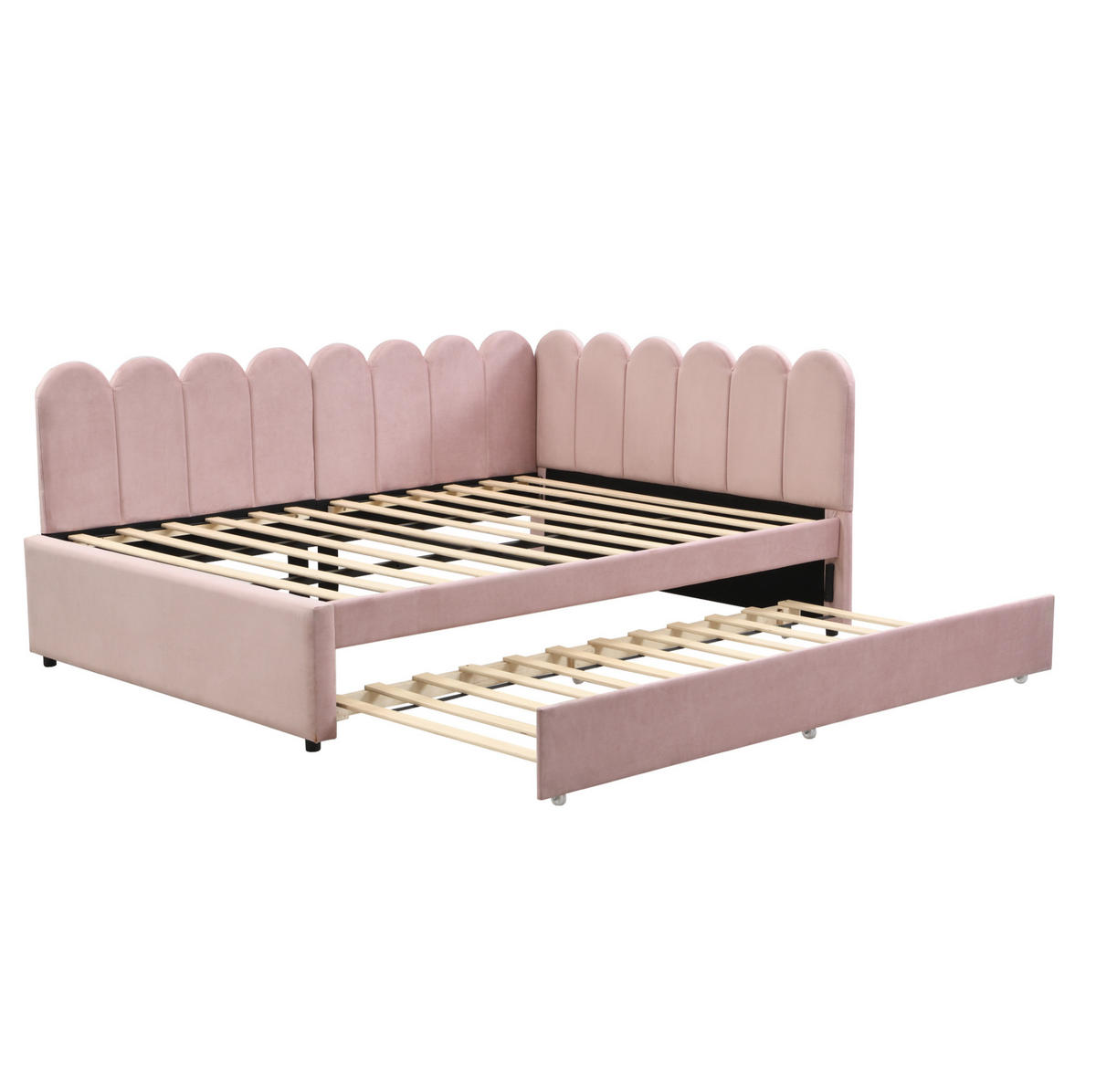 MULTIFUNKTIONSBETT mit Ausziehbett und blütenblattförmiger Rückenlehne Rosa 140/205/90 cm - Rosa, Leder (140/200cm) - OKWISH