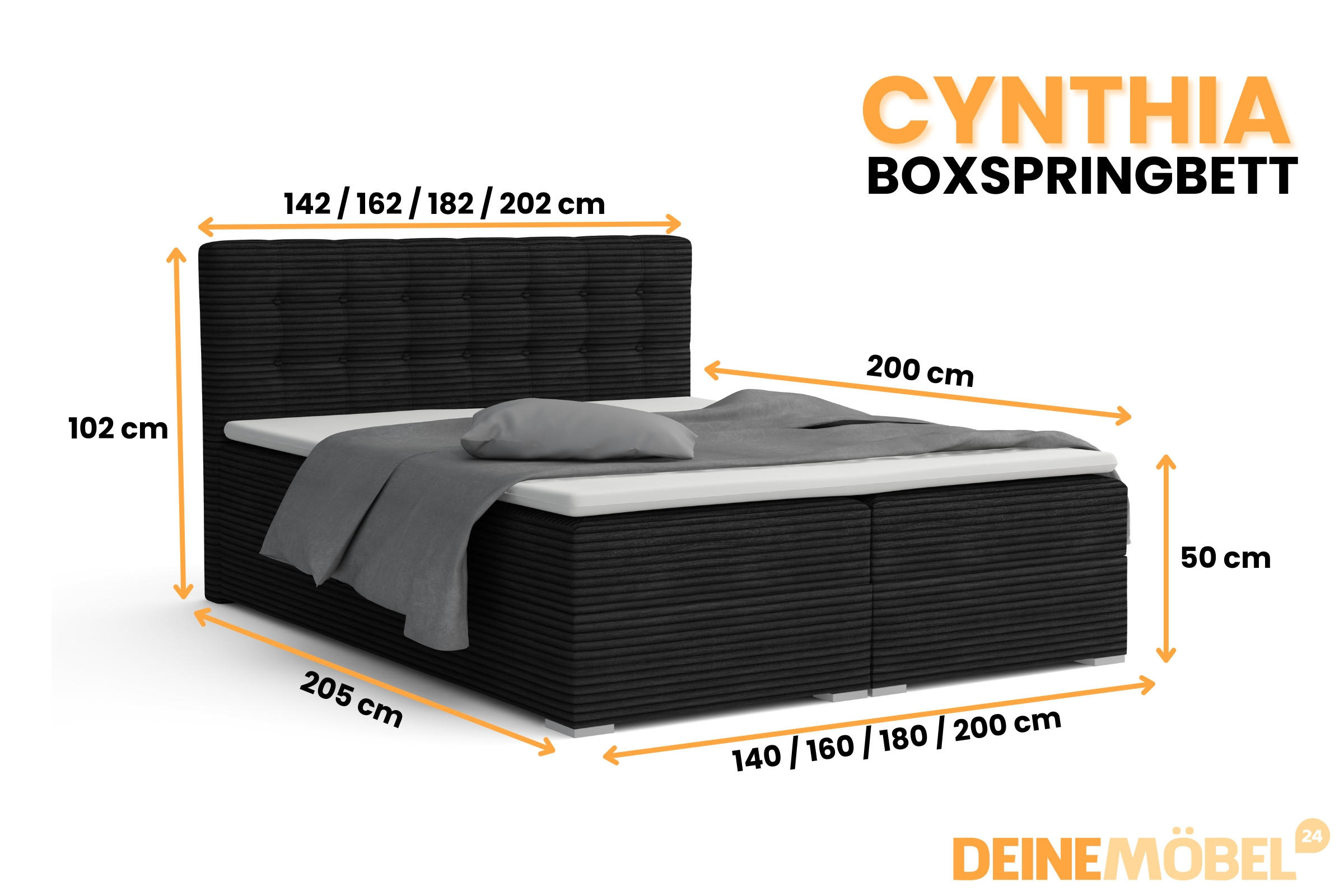 Thumbnail - Deine Möbel 24 Boxbett, Schwarz, Holz, Holzwerkstoff, Textil, H3, 160x200 cm, Schlafzimmer, Betten, Boxspringbetten