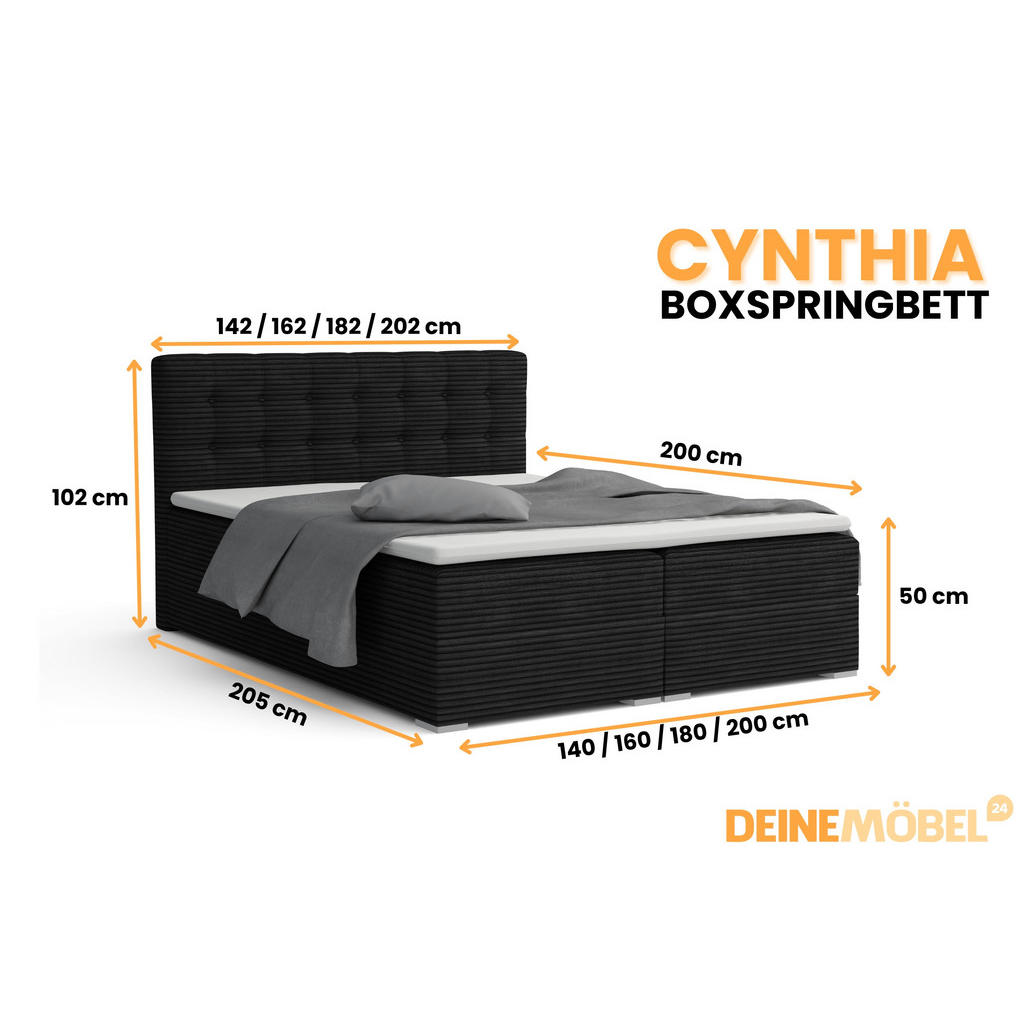 Thumbnail - Deine Möbel 24 Boxbett, Schwarz, Holz, Holzwerkstoff, Textil, H4, 200x200 cm, Schlafzimmer, Betten, Boxspringbetten