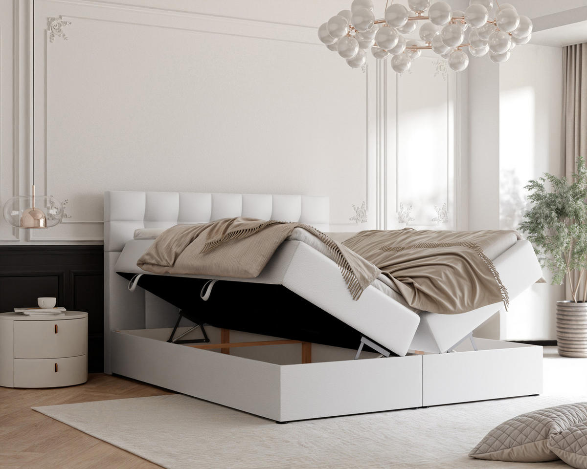 BOXBETT GRAND 180/200 cm, in Weiß, mit Matratze und Topper - Weiß, Holzwerkstoff/Textil (180/200cm) - Idohome