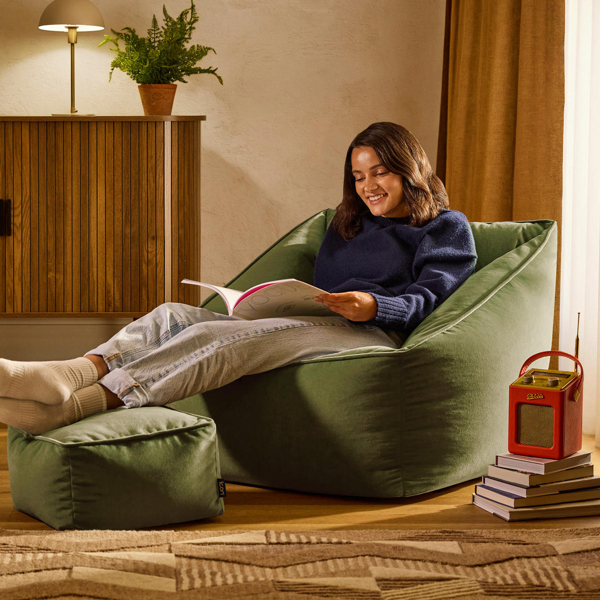 SITZSACK Sessel Natalia mit Hocker Amara - Dunkelgrün, Textil (70/65/70cm) - icon