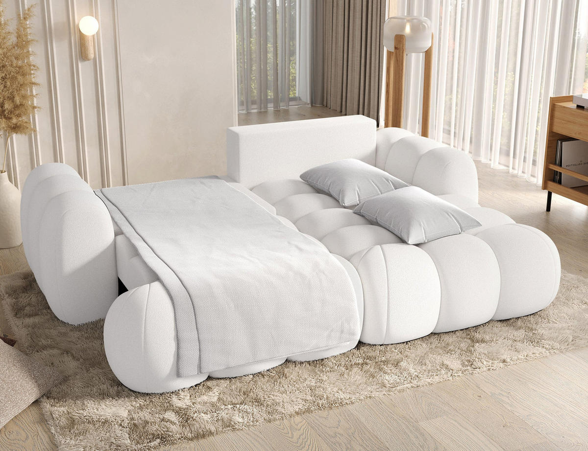 ECKSOFA COVELION L-Form – Schlaffunktion, Bettkasten, Wellenfederung, HR-Kaltschaum, inkl. Kissen, moderner Wohnkomfort - Weiß, Kunststoff (167/260cm) - Wohnideebilder