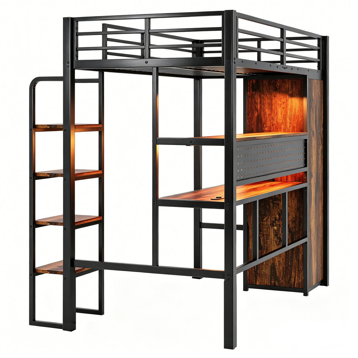 HOCHBETT mit Schreibtisch 90x200 cm Metall Schwarz 3-tlg. - Schwarz, Metall (90/200cm) - Meubliv